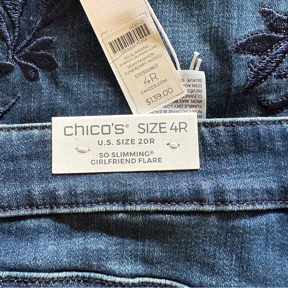 Chico's Dark Blue Embroidered Girlfriend Flare Jeans - NWT - Picture 3 of 6